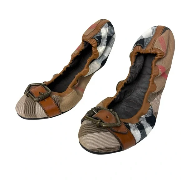 Burberry Nova Check Plaid Round Tow Ballet Flats - Picture 1 of 7